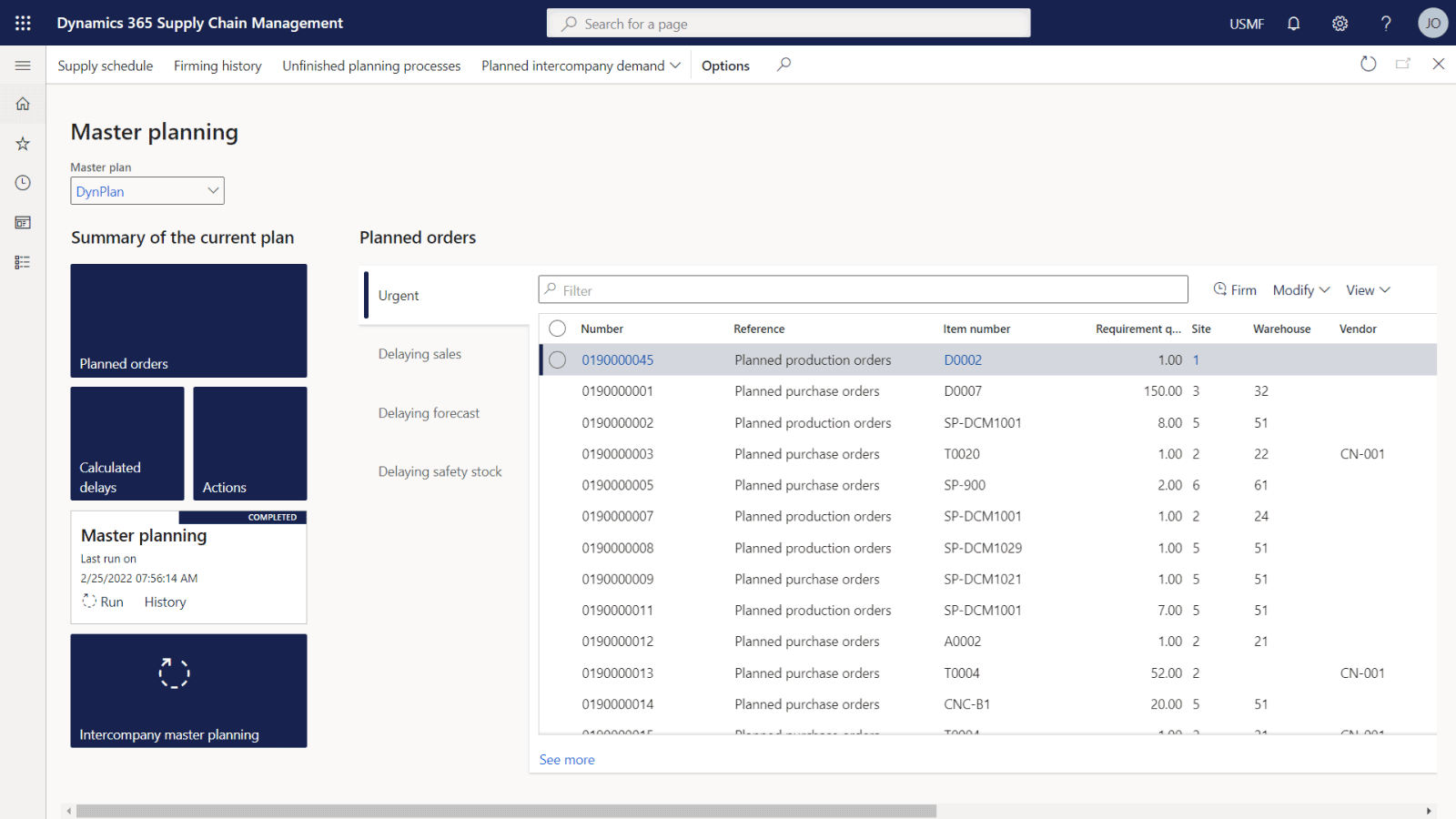 screenshot of Dynamics 365 Supply Chain Management